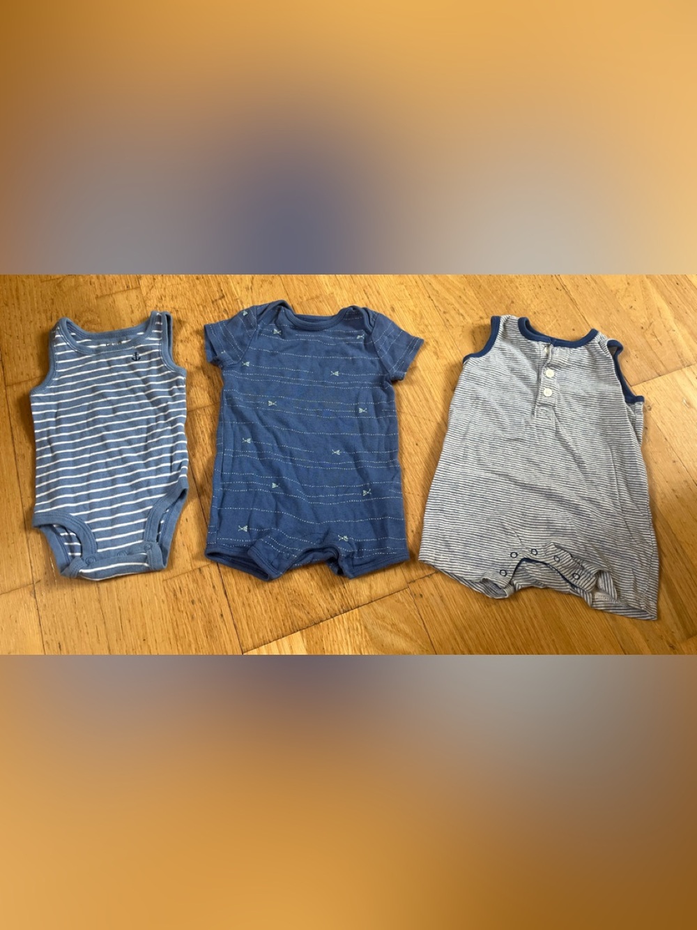 Blue Baby Romper & Onesie Bundle - Striped and Solid Blues 3-6 months